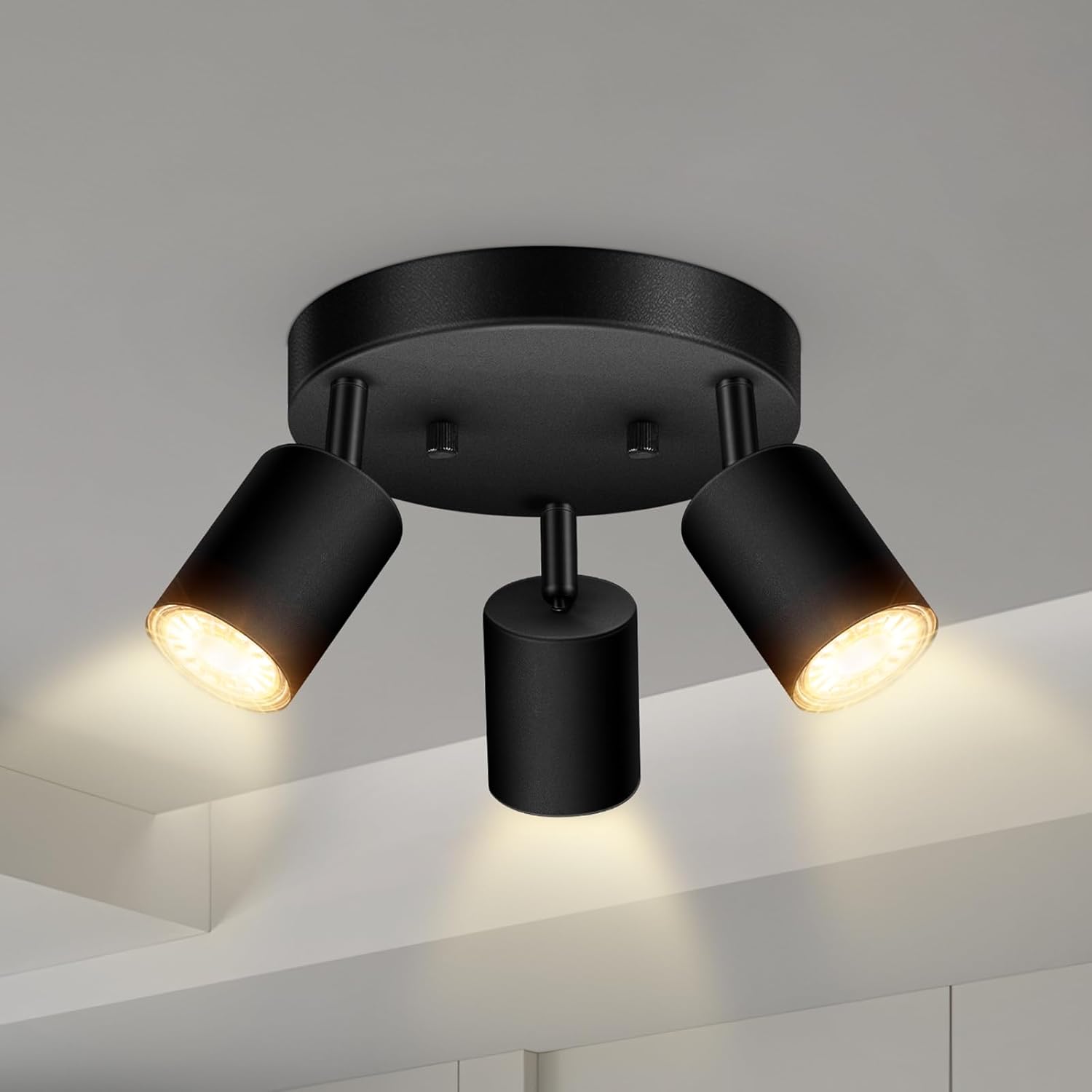 3 Light Track Lighting Fixtures Ceiling, Matte Black Round Directional Ceiling Spotlight, GU10 Flush Mount Ceiling/Wall Fixture, Adjustable Modern LED Track Light for Kitchen/Living Room, No Bulb 3 Light Track Lighting Fixtures Ceiling, Matte Black Round Directional Ceiling Spotlight, GU10 Flush Mount Ceiling/Wall Fixture, Adjustable Modern LED Track Light for Kitchen/Living Room, No Bulb