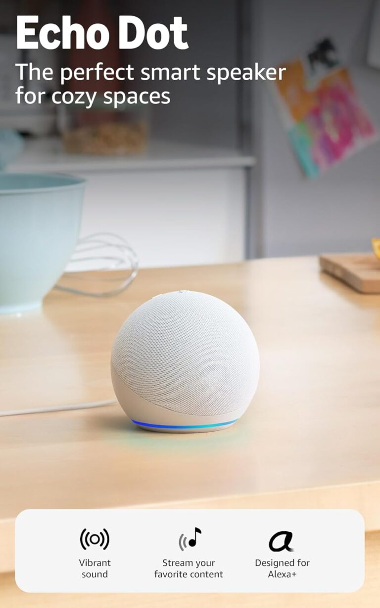Amazon Echo Dot (newest model) - Vibrant sounding speaker, Designed for Alexa+, Great for bedrooms, dining rooms and offices, Glacier White