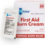 Globe First Aid Burn Cream 0.9g Packets, (Box of 25) Advanced First Aid Cream for Temporary Relief of Minor Burns, Cuts, and Scrapes