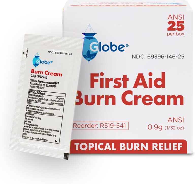 Globe First Aid Burn Cream 0.9g Packets, (Box of 25) Advanced First Aid Cream for Temporary Relief of Minor Burns, Cuts, and Scrapes