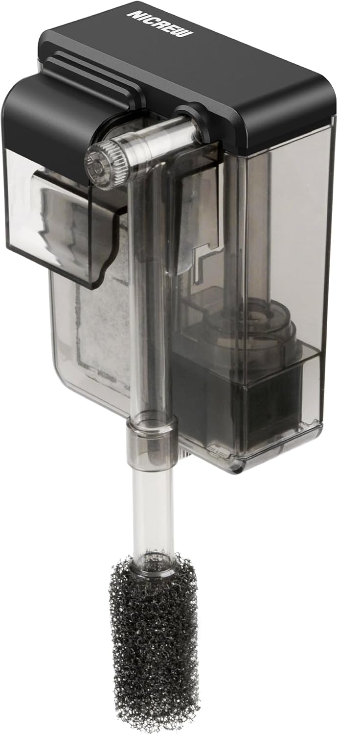 NICREW Slim Aquarium Filter, Quiet Fish Tank HOB Filters for up to 5 Gallon Aquariums, Adjustable Flow, 42 GPH, 3W NICREW Slim Aquarium Filter, Quiet Fish Tank HOB Filters for up to 5 Gallon Aquariums, Adjustable Flow, 42 GPH, 3W