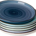 Sweese Porcelain Dessert Plates 7.4 Inch - Round Salad/Appetizer Plate Set, Microwave Dishwasher Safe, Set of 6, Cool Assorted Colors
