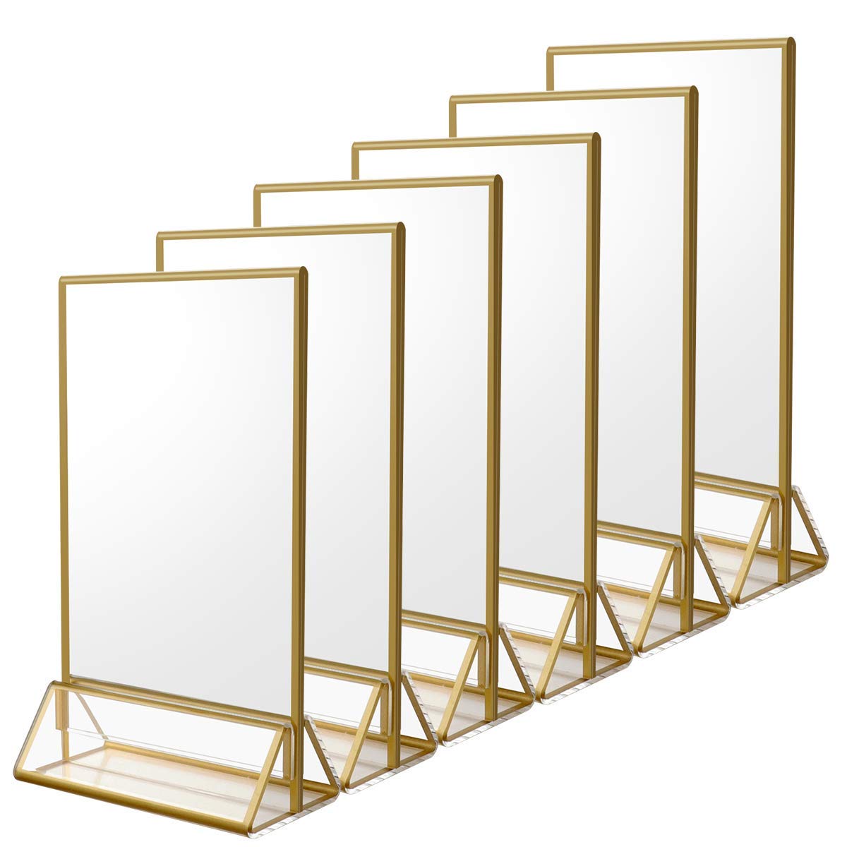 NIUBEE 6Pack 4 x 6 Clear Acrylic Sign Holder with Gold Borders and Vertical Stand, Double Sided Table Menu Holders Picture Frames for Wedding Table Numbers, Restaurant Signs, Photos and Art Display NIUBEE 6Pack 4 x 6 Clear Acrylic Sign Holder with Gold Borders and Vertical Stand, Double Sided Table Menu Holders Picture Frames for Wedding Table Numbers, Restaurant Signs, Photos and Art Display