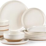 AmorArc Ceramic Dinnerware Sets, Handpainted Plates and Bowls Set with Rustic Terracotta Underside, Scratch Resistant Stoneware Dishes Set, Dishwasher & Microwave Safe