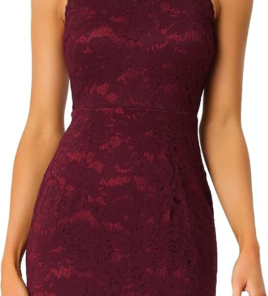 Allegra K Halter Formal Dress for Women's Sleeveless Bodycon Wedding Guest Cocktail Lace Sheath Dress