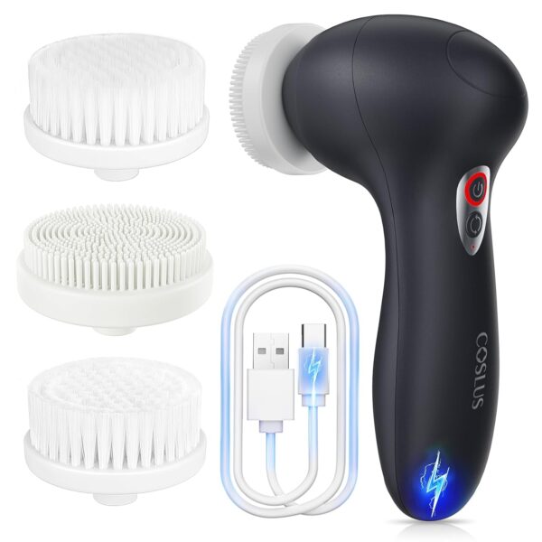 COSLUS FBX04 Facial Cleansing Brush Face Scrubber: 3 in 1 Bi-Directional Electric Spin Brush for Removing Blackhead, Exfoliating, Massaging - Rechargeable Waterproof, 3 Adjustable Speeds for Men Women
