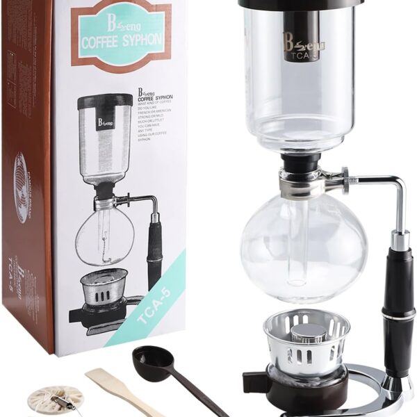 Amarine 5-Cup Tabletop Siphon Coffee Maker, 16 Ounce, Clear with Alcohol Burner (TCA-5)