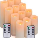 Aignis 12-Pack Waterproof Flameless Candles, 2.2" Slim Plastic Battery Operated LED Pillar Candles with 2 Remotes & Timers, Melt-Proof Fake Electric Candles for Outdoor Patio, Wedding, Home Decor