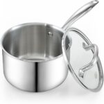 Cook N Home Classic 3 Quart Tri-Ply Clad Stainless Steel Saucepan with Lid, Kitchen Induction Sauce Pot Pan, Dishwasher & Oven Safe Cooking Cookware
