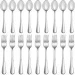 16 Pcs Forks and Spoons Silverware Set,Food Grade Stainless Steel Flatware Cutlery Set for Home,Kitchen and Restaurant,Mirror Polished,Dishwasher Safe - 8 Dinner Fork(8 inch) and 8 Teaspoon(6.5 inch)