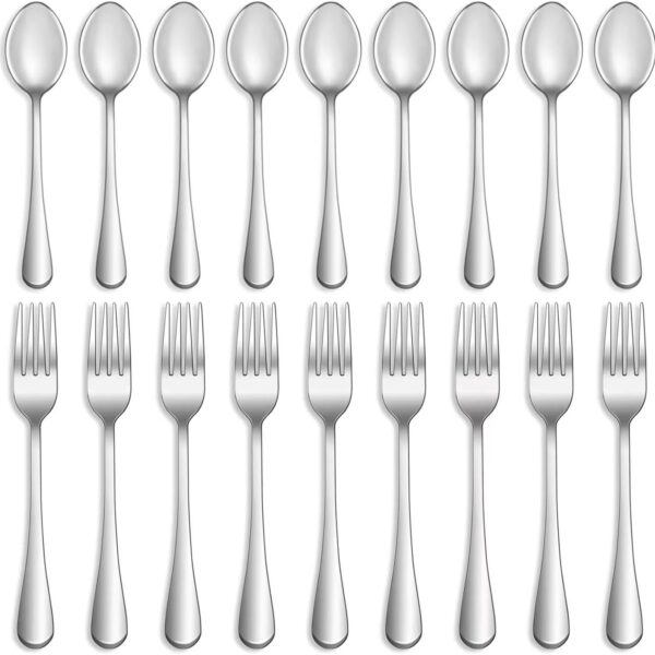 16 Pcs Forks and Spoons Silverware Set,Food Grade Stainless Steel Flatware Cutlery Set for Home,Kitchen and Restaurant,Mirror Polished,Dishwasher Safe - 8 Dinner Fork(8 inch) and 8 Teaspoon(6.5 inch)