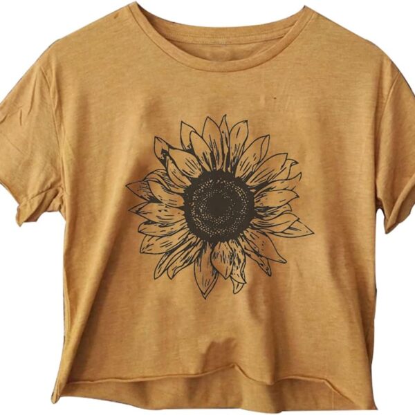 Women's Casual Summer Crop Top Cute Sunflower Graphic Crop Top for Teen Girl