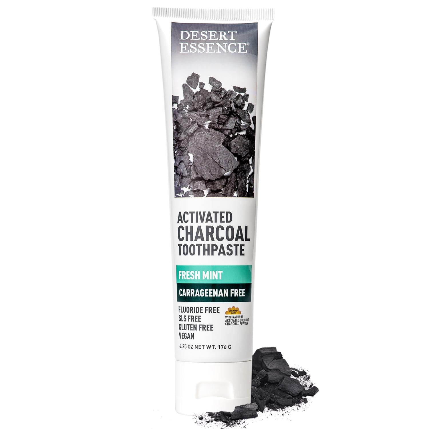 Desert Essence Activated Charcoal Toothpaste - Fluoride and Carrageenan Free - Brighter Teeth and Fresher Breath with Activated Coconut Shell Charcoal, Baking Soda, and Fresh Mint - 6.25 oz Desert Essence Activated Charcoal Toothpaste - Fluoride and Carrageenan Free - Brighter Teeth and Fresher Breath with Activated Coconut Shell Charcoal, Baking Soda, and Fresh Mint - 6.25 oz