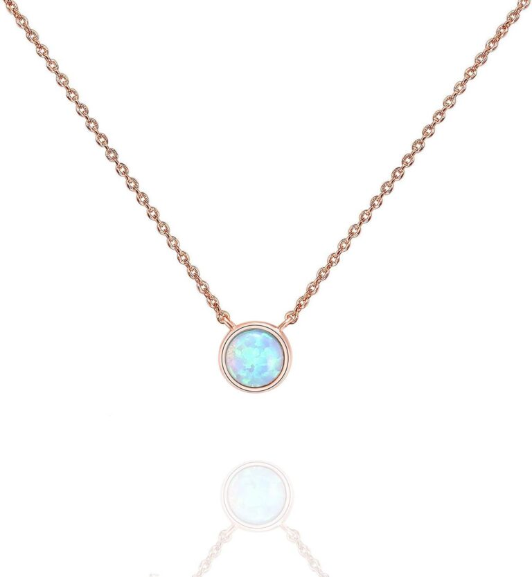 PAVOI 14K Gold Plated Opal Pendant Necklaces for Women | Created Opal Cubic Zirconia Dainty Necklace | Butterfly Round Triangle Antler Bar Pendants