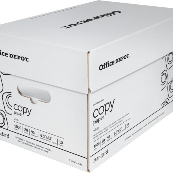 Office Depot White Copy Paper, 8 1/2in. x 11in., 20 Lb, 500 Sheets Per Ream, Case Of 10 Reams, 40402786