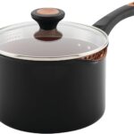 Farberware Glide Copper Ceramic Nonstick Straining Sauce Pan with Lid, 3-Quart, Black