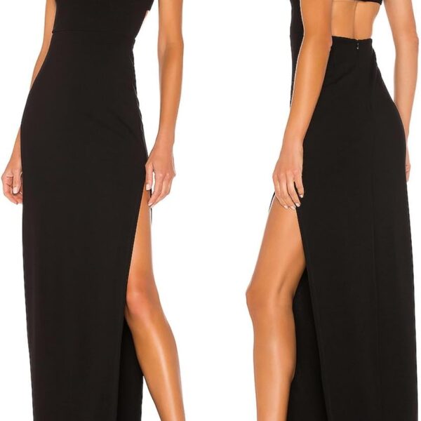 Women's Sexy Backless Spaghetti Straps Square Neck Maxi Dress Thigh High Slit Bodycon Cocktail Party Dress 211