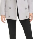 Kenneth Cole Womens Double Breast Notch Collar Button Details Wool Coat