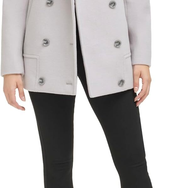 Kenneth Cole Womens Double Breast Notch Collar Button Details Wool Coat