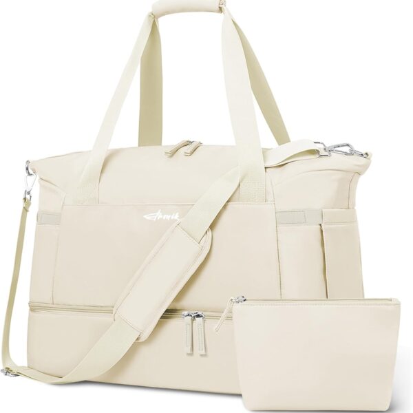 ETRONIK Gym Bag for Women, Personal Item Travel Bag with Shoes Compartment, Weekender Overnight Duffel Bag with Wet Pocket, Carry On Bag for Women, Travel, Gym, Weekend (Beige)