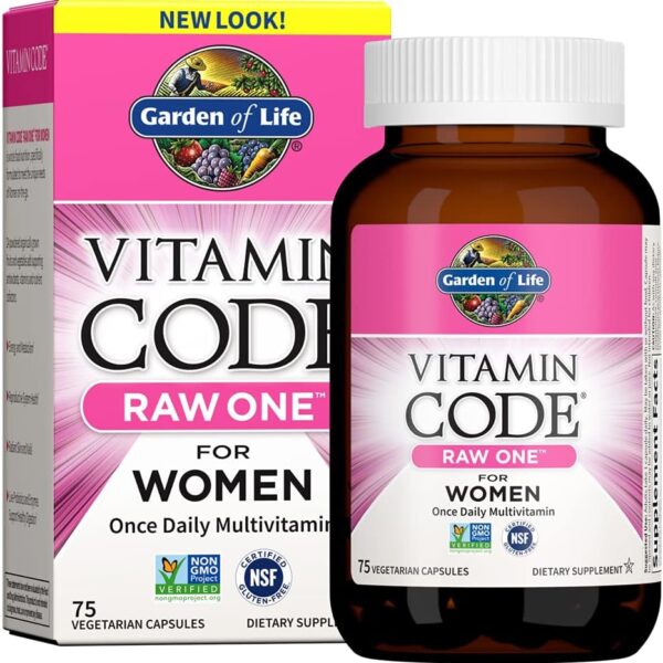 Garden of Life Vitamin Code Raw One for Women, Once Daily Women's Multivitamin - 75 Capsules, One a Day Vitamins Whole Food Iron, Probiotics for Digestive Health, Gluten Free Vegetarian