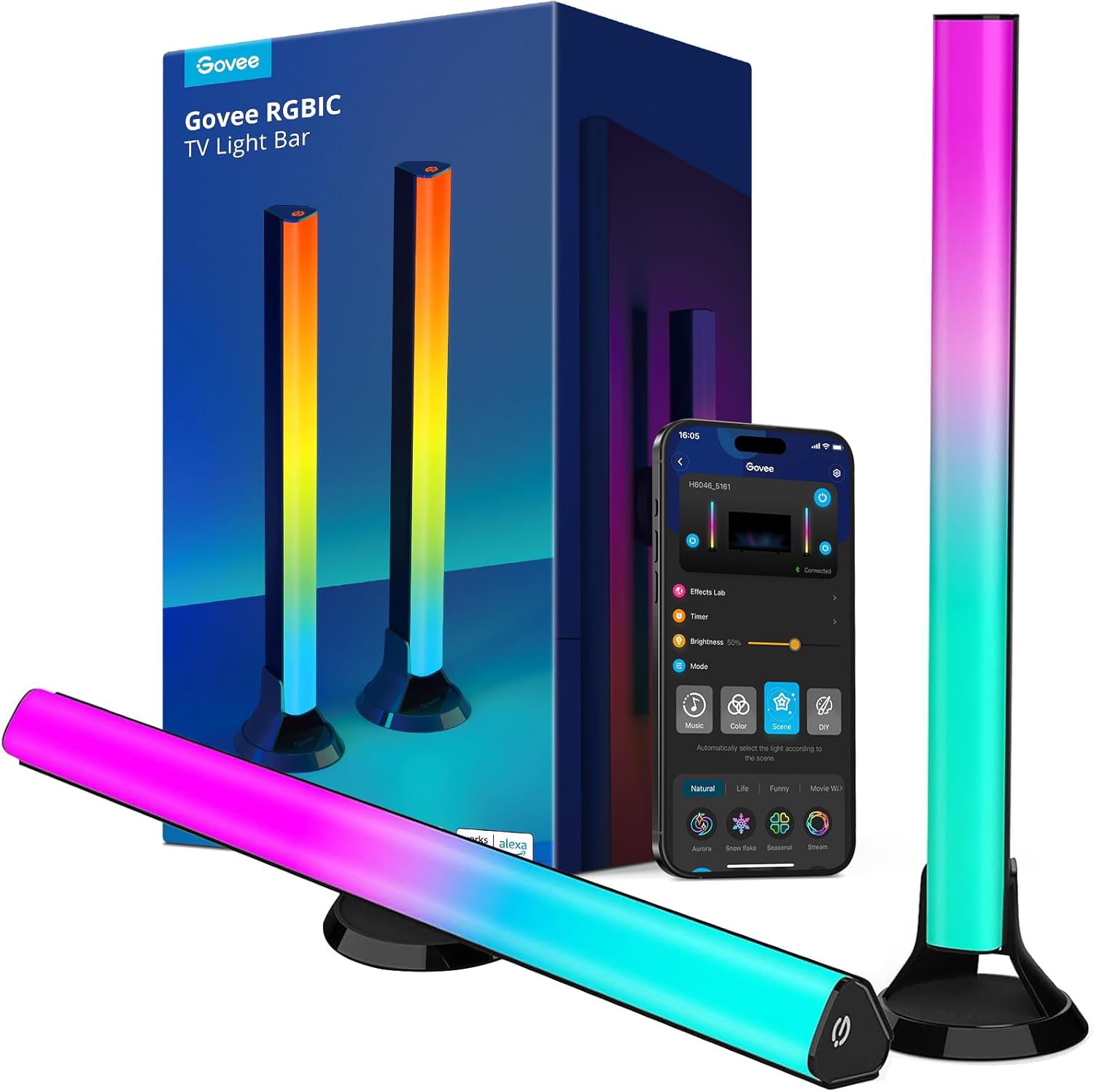 Govee RGBIC Light Bars, 15 Inches WiFi TV Backlight Suitable for 45-70 inch TVs, Smart Light Bars with Multiple Placement Options, Work with Alexa and Google Assistant, Black Govee RGBIC Light Bars, 15 Inches WiFi TV Backlight Suitable for 45-70 inch TVs, Smart Light Bars with Multiple Placement Options, Work with Alexa and Google Assistant, Black