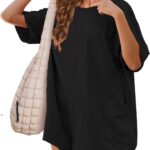 Yeokou Rompers for Women Casual Short Sleeve Oversized Athletic Workout Reversible Hot Shot Tee Romper Deep Pockets