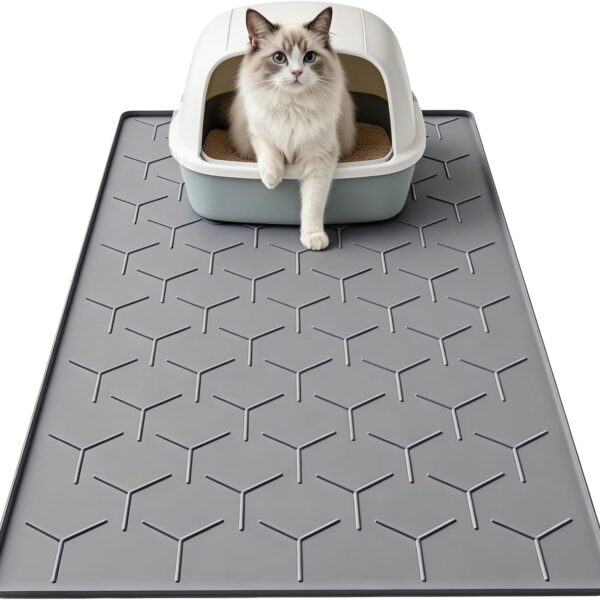 Garoopion Cat Litter Box Mat, Large 34.0522.5 inch Cat Litter Mat, Waterproof Silicone Pad for Floor, Dark Gray