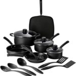 Tramontina Primaware 15-Piece Non Stick Cookware Set with Lids and Utensils, Aluminum Nonstick Pots and Pans Kitchen Set (Storm)