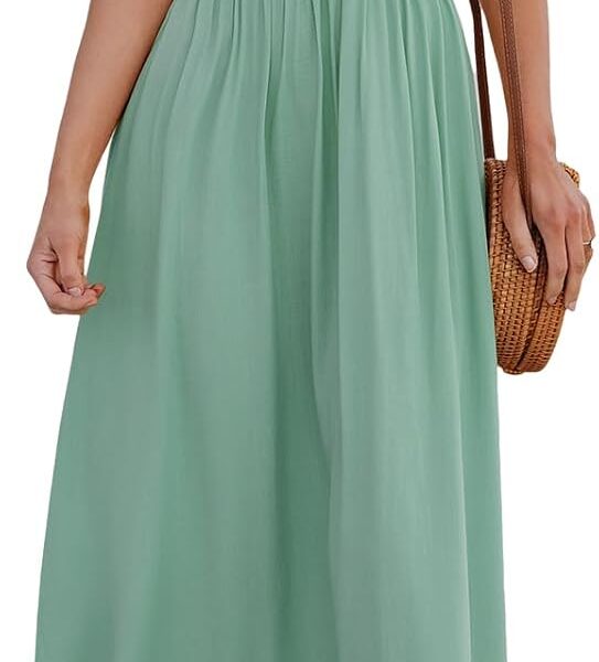 CUPSHE Women Casual Dress Beach Sleeveless V Neck Summer Cutout Spaghetti Straps Formal Maxi Sun Dresses