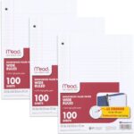 Mead Loose Leaf Paper, 3 Pack, Notebook Paper, Wide Ruled Filler Paper, Reinforced, 8 x 10.5, 100 Sheets per Pack (38038)