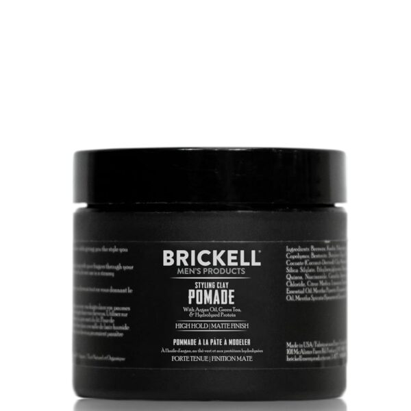 Brickell Men's Products Hair Styling Clay Pomade For Men, Strong Hold & Matte Finish, Product for Modern Hairstyles, With Argan Oil, Niacinamide, and Hydrolyzed Protein, 2 Ounces, Scented