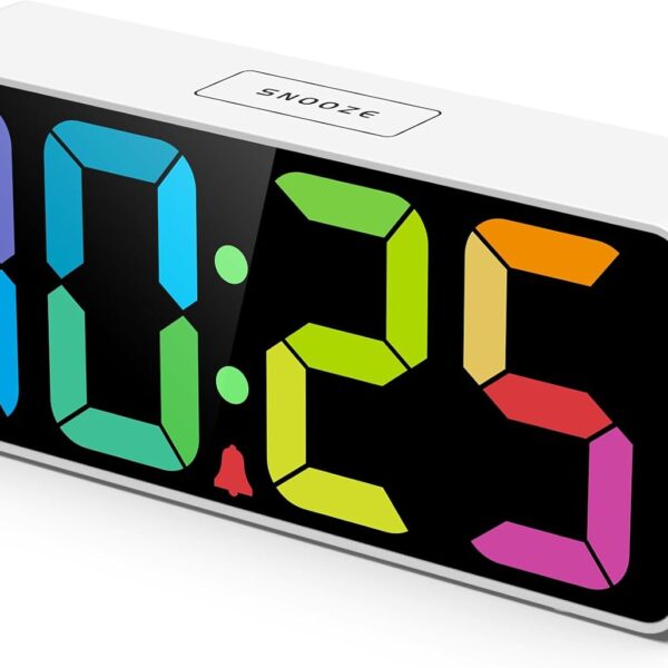 Welgo 7.5 Inches Large Digital Alarm Clock for Seniors & Kids, 0-100% Dimmable Display, USB Charging Port, Adjustable Volume, Easy Operation, Snooze, Outlet Powered for Bedroom