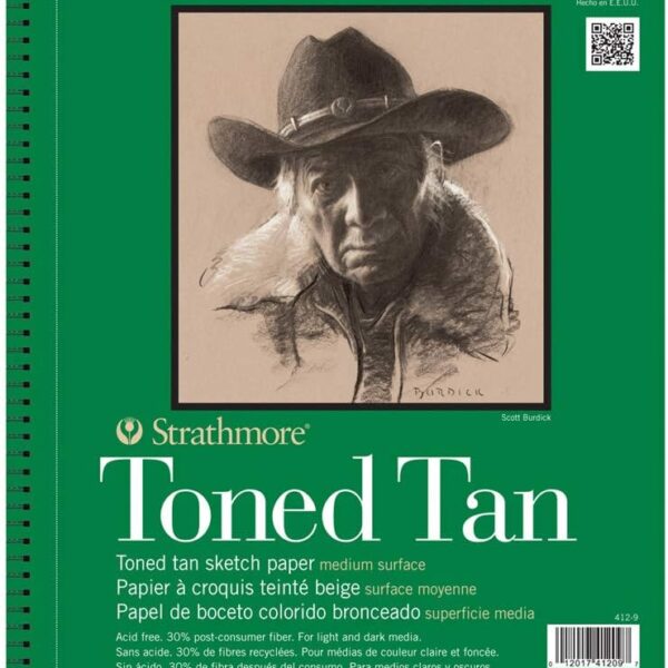Strathmore 400 Series Wire Bound Toned Sketch Pad, 80 lb. Paper, 9 X 12 inches, Tan, 50 Sheets (412-9)