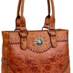LAVAWA Tote Bag for Women Large Western Purse Ladies Top Handle Shoulder Handbags Vintage Embossed Concho Studs