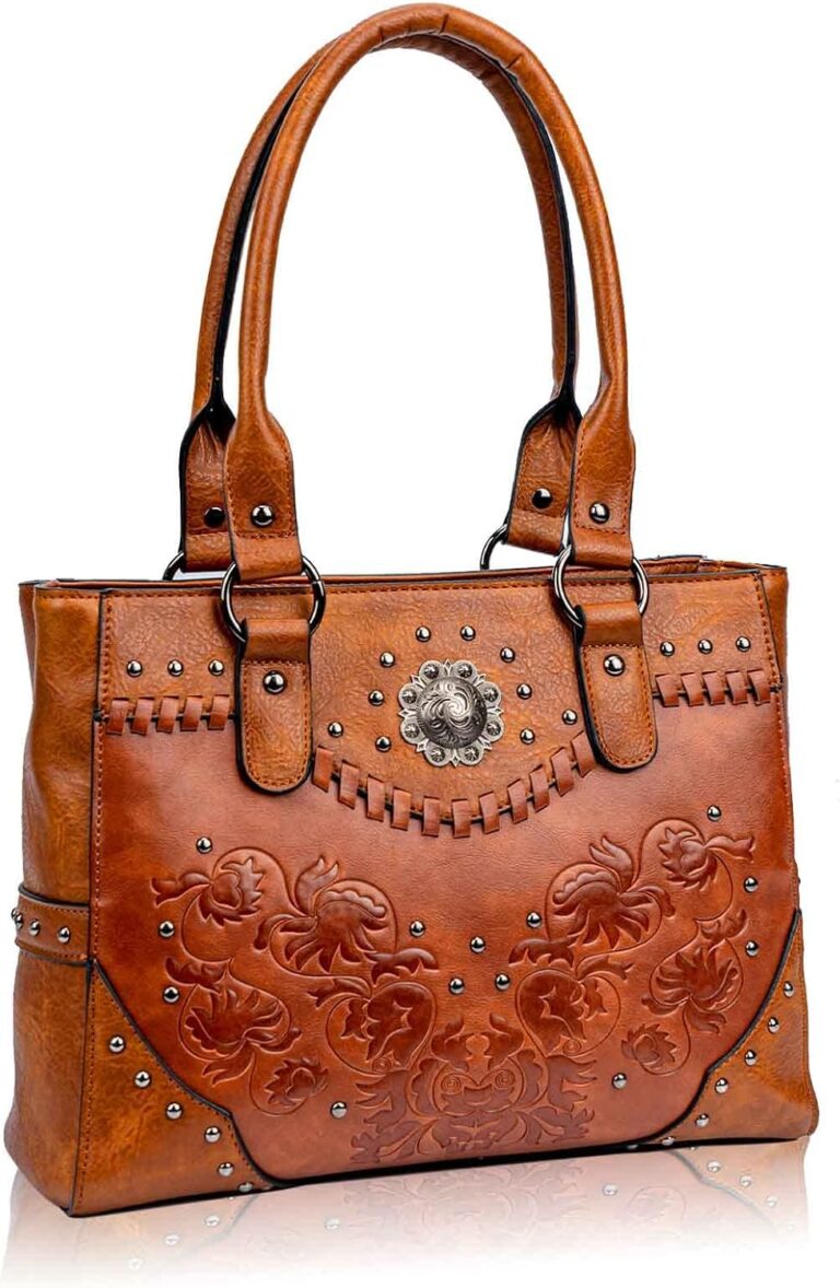 LAVAWA Tote Bag for Women Large Western Purse Ladies Top Handle Shoulder Handbags Vintage Embossed Concho Studs