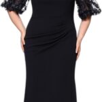 Xscape Women's Illusion Sleeve Off the Shoulder Long Dress (Reg and Petite)