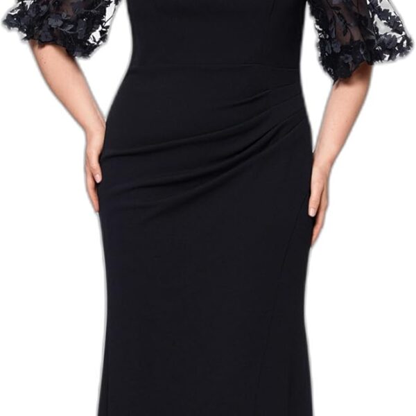 Xscape Women's Illusion Sleeve Off the Shoulder Long Dress (Reg and Petite)
