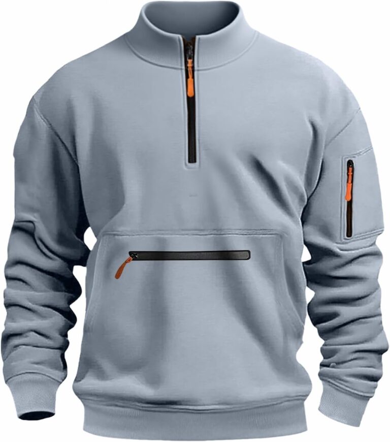 Men's Long Sleeve Quarter Zip Pullover Fleece Sweatshirt Lightweight Casual Mock Neck Sweatshirt with Pocket