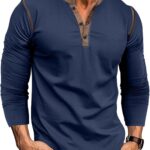 Men's Henley Shirts Classic Casual Basic Tee Shirts Long Sleeve Cotton Button T Shirts