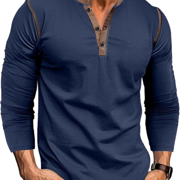 Men's Henley Shirts Classic Casual Basic Tee Shirts Long Sleeve Cotton Button T Shirts