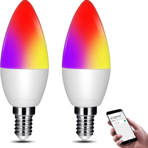 BSOD Chandelier Light Bulbs,Smart Candelabra Led Light Bulb E12 Decorative White & Color Ambiance Dimmable Chandelier Frosted Candle Lighting Lamp 120v Small Lightbulbs,2 Pack