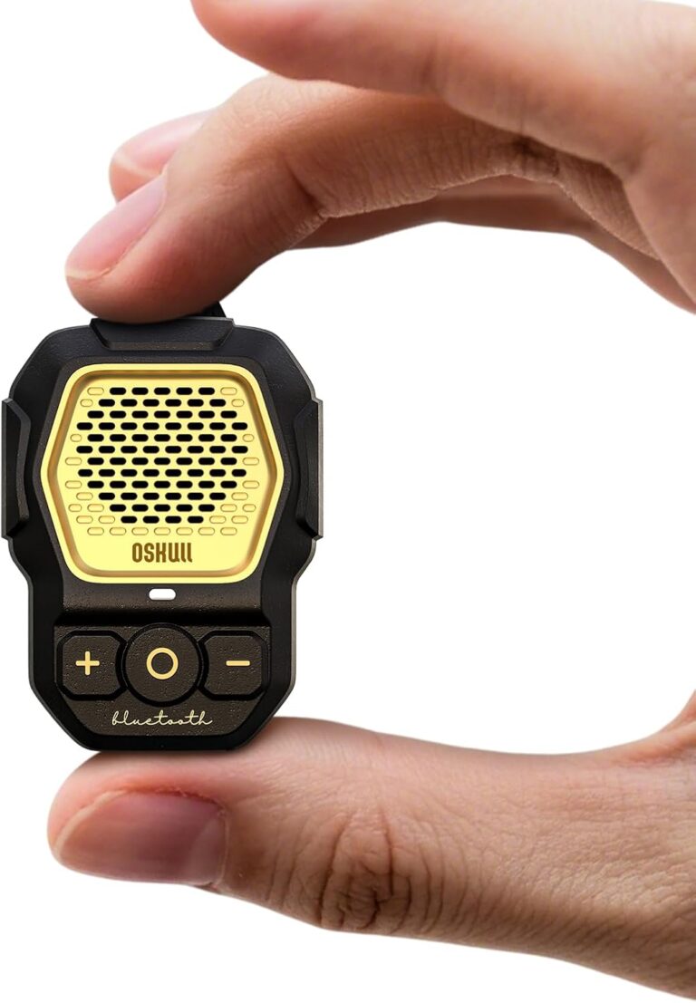 MFish Wearable Bluetooth Speaker, Clip-On Mini Portable Speaker with Built-in Mic for Hands-Free Calls, IPX67 Water/Dust Resistant, Ultra-Lightweight, Playtime, 4X Strong Clip Gold