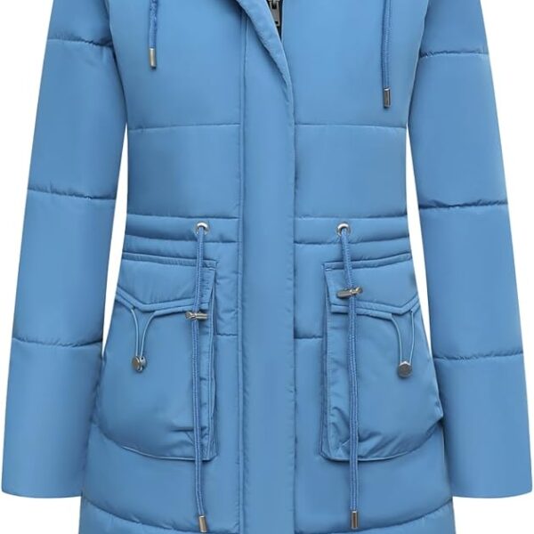 MOERDENG Women's Long Winter Puffer Coat Waterproof Warm Maxi Down Jacket Faux Fur Removable Hood Parka