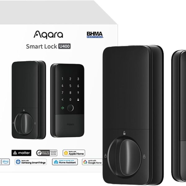 Aqara UWB Smart Lock U400, Matter Over Thread, Apple Home Key, Fingerprint Keyless Entry Deadbolt,Touchscreen Keypad, Rechargeable Battery, Supports HomeKit, Alexa, Google, Home Assistant, Black