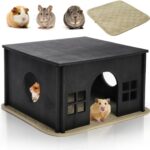 Wooden Hamster Hideout, Guinea Pig House with Soft Mat Windows, Detachable Small Pets Woodland House Decor for Chinchilla Mice Gerbils Mouse Dwarf