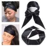 Leeven 2 Pcs Silky Edge Scarves 4.5'x54' Large Wig Grip Band Women's Satin Headband For Lace Front Wigs Non Slip Hair Wrap Black Edge Laying Scarf For Makeup, Facial, Sport, Yoga