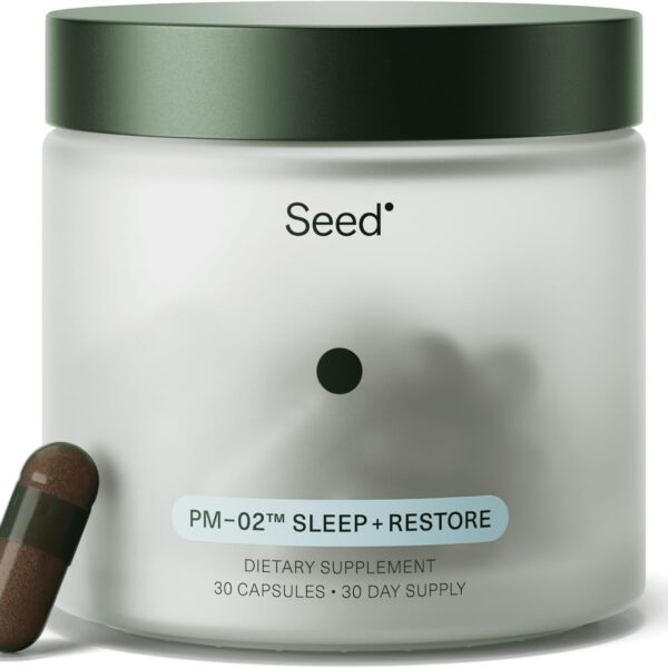 Seed PM-02 Sleep + Restore - Sleep Aid for Women & Men - Non-Habit Forming Bioidentical Melatonin & Ashwagandha - Vegan & Shelf-Stable - 30 Capsules (30-Day Supply)
