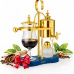 Nispira Belgian Balance Syphon Vacuum Coffee Maker, 500ml Vintage Gravity Brewing System, Gold & Peacock Blue Finish, Manual Tabletop Coffee Brewer