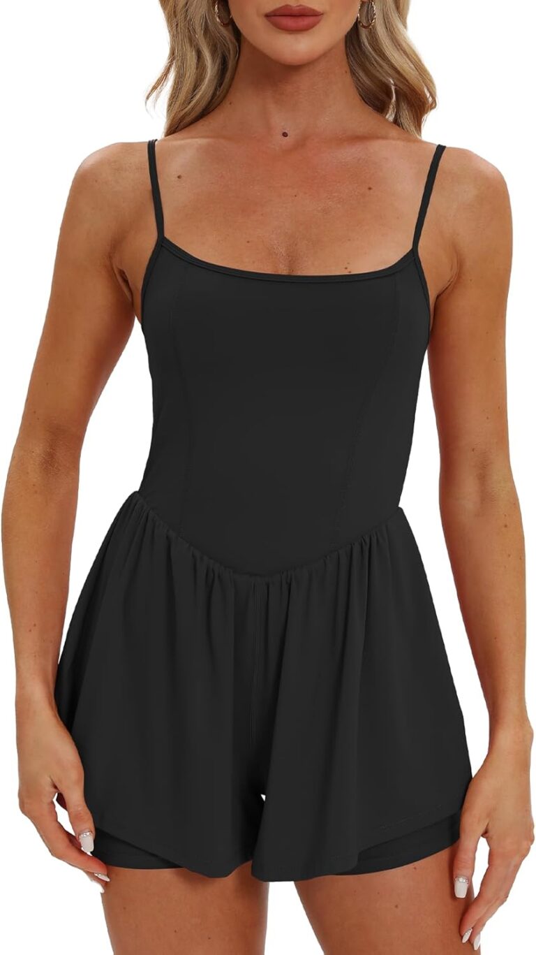 Beaully Women's Summer Sleeveless Athletic Rompers Spaghetti Strap Double Lined Shorts Jumpsuit One Piece Outfits
